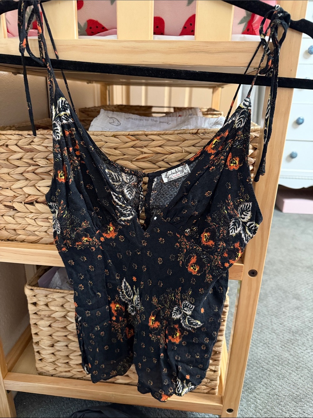 Free People Black Floral Tie-Shoulder Cami